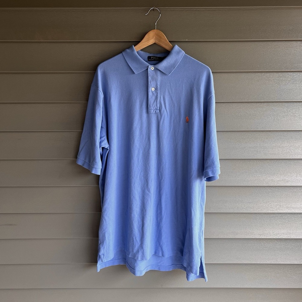 Polo Ralph Lauren Polo Shirt Mens XLT Tall Blue Orange Pony 100% Cotton Classic